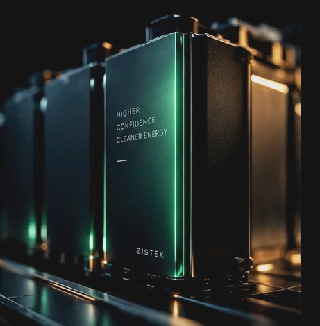 Stylised battery module scene representing Zistek battery validation